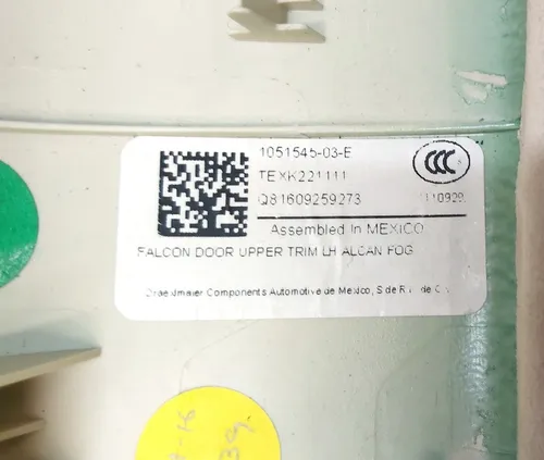 Облицювання верхнього скла двері задньої лівої ALCAN FOG Tesla Model X, Model X Mar 2021 1051545-03-J