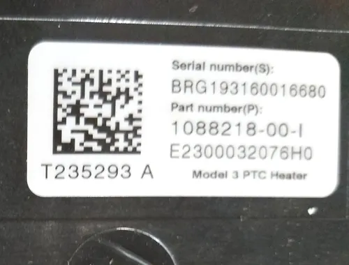 1 乘客舱空调装置（炉灶）的加热元件，与电线组装在一起 Tesla model 3 1088218-00-I