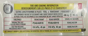 Етикетка (лейба, наклейка) з х-мі коліс та макс. допустимим довантаженням Tesla model S 85 1013935-00-C